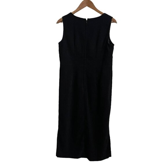 Vintage Womens Black Sleeveless Round Neck Side Slit Career Midi Dress Large - Picture 5 of 5